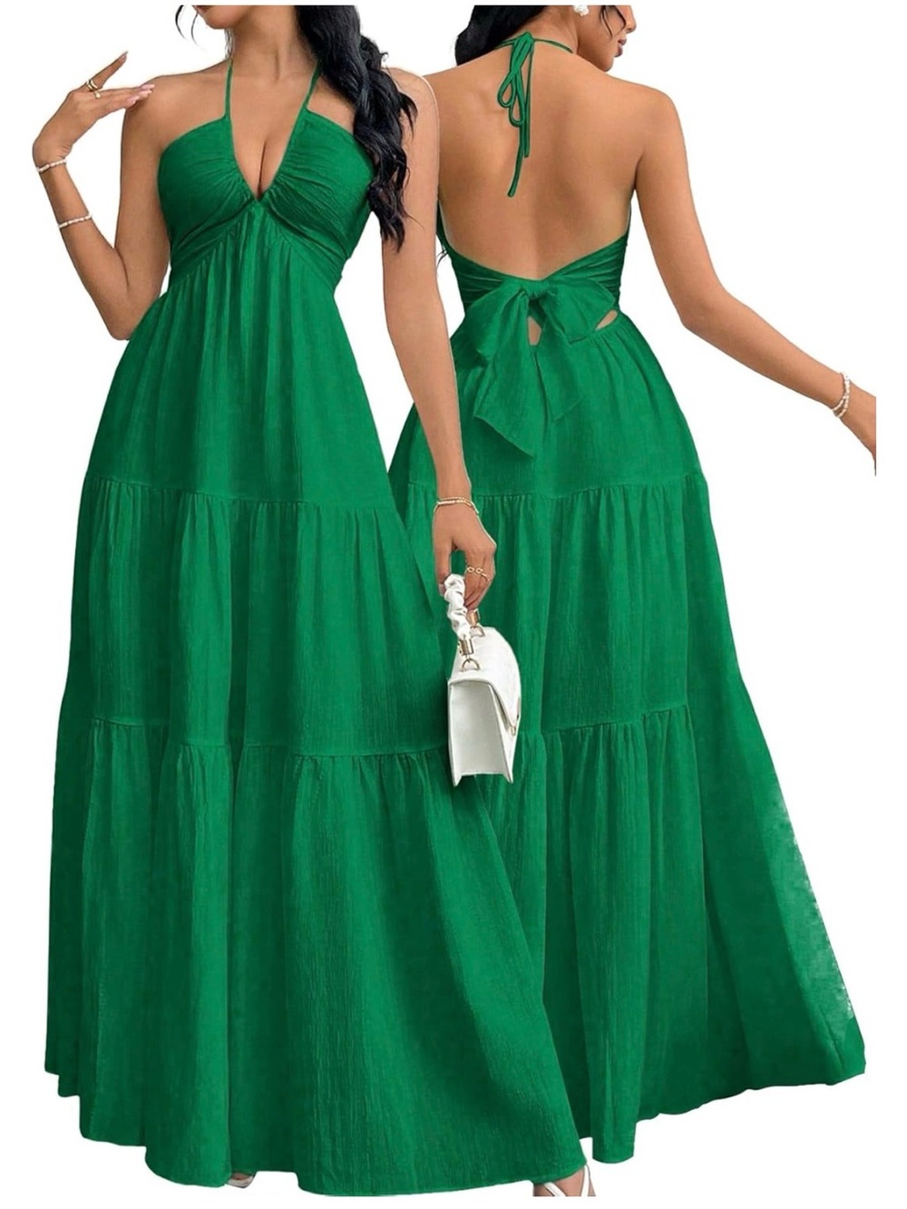 Green Halter Tie-Back Maxi Dress - Women - Picture 1 of 5